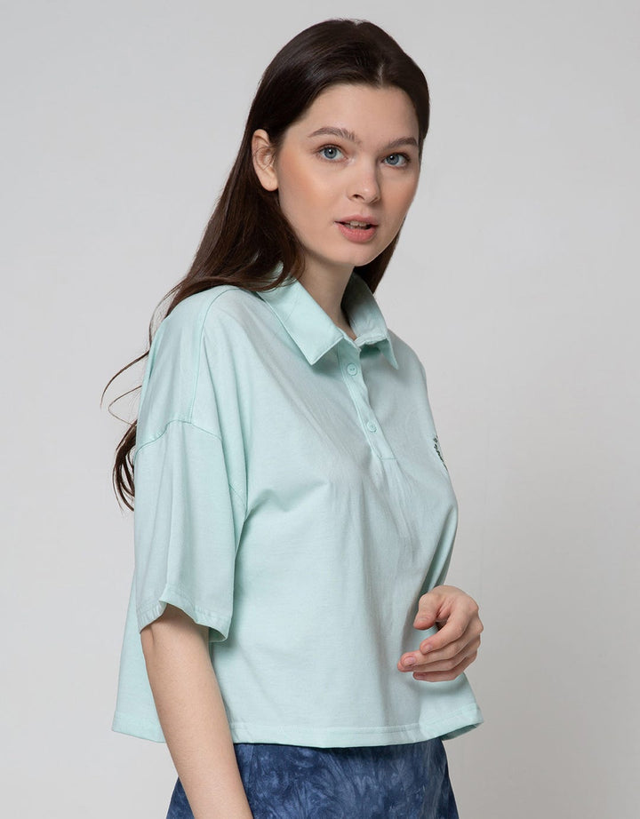 Details Short Sleeve T-Shirt With Collar-Placket And Front Chest Print