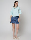 Details Short Sleeve T-Shirt With Collar-Placket And Front Chest Print