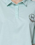 Details Short Sleeve T-Shirt With Collar-Placket And Front Chest Print
