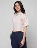 Details Short Sleeve T-Shirt With Collar-Placket And Front Chest Print