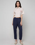 Details Short Sleeve T-Shirt With Collar-Placket And Front Chest Print