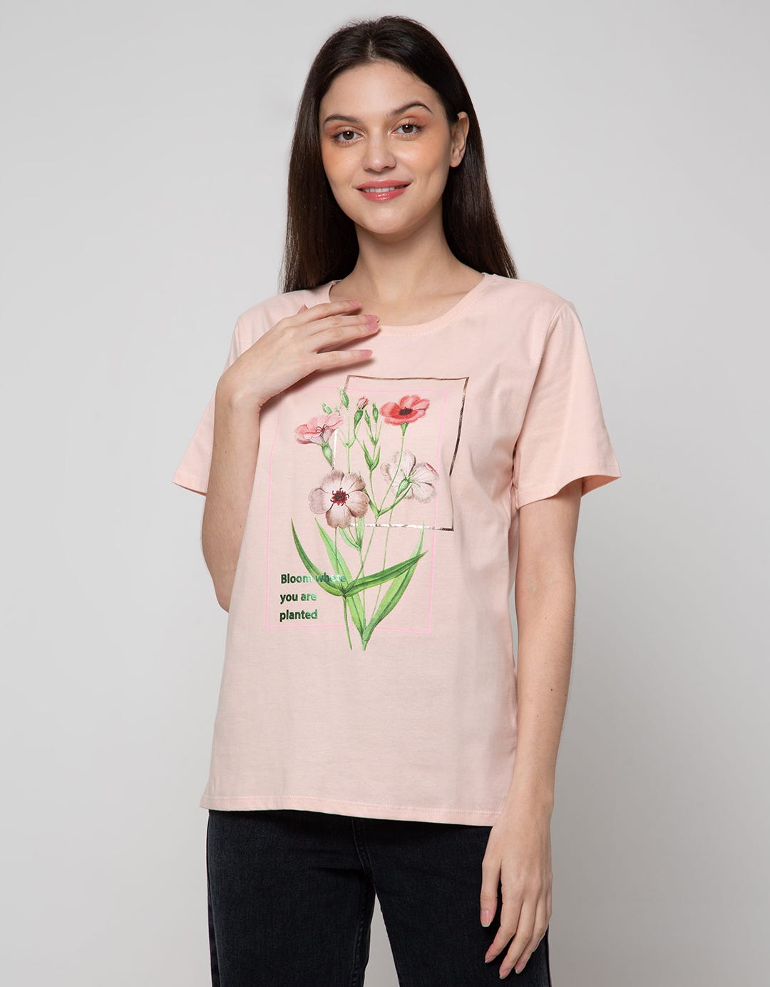 Details Short Sleeve T-Shirt Flower
