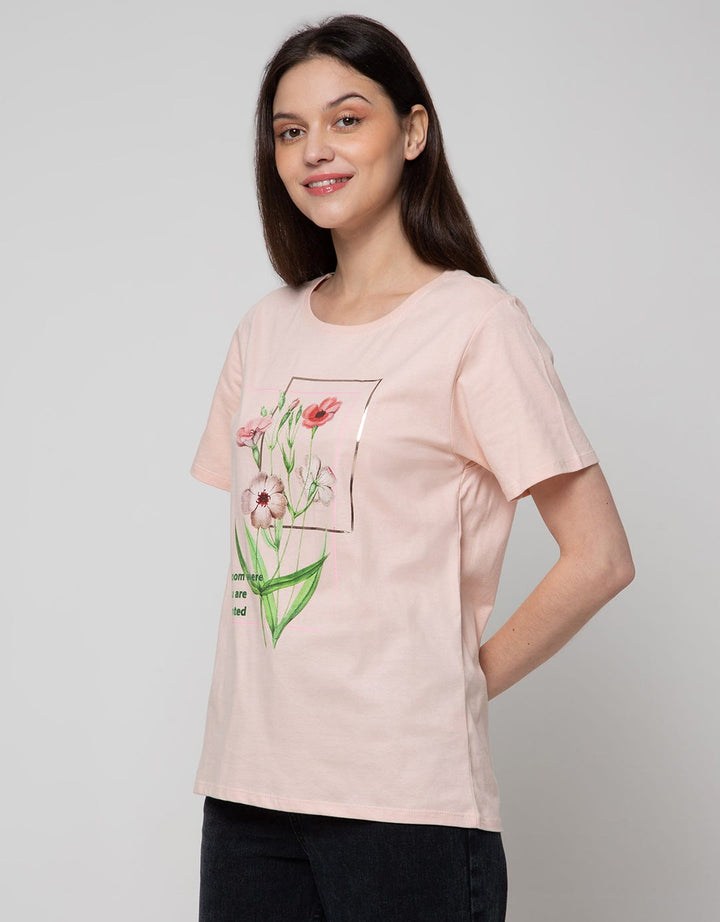 Details Short Sleeve T-Shirt Flower