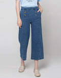 Details Fake Buttons And Diagonal Straight Pocket Women's Denim Culottes