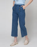 Details Fake Buttons And Diagonal Straight Pocket Women's Denim Culottes