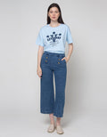 Details Fake Buttons And Diagonal Straight Pocket Women's Denim Culottes