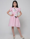Kidz Too Short Sleeve Midi Dress Embroidered Cat Pouch
