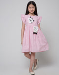 Kidz Too Short Sleeve Midi Dress Embroidered Cat Pouch