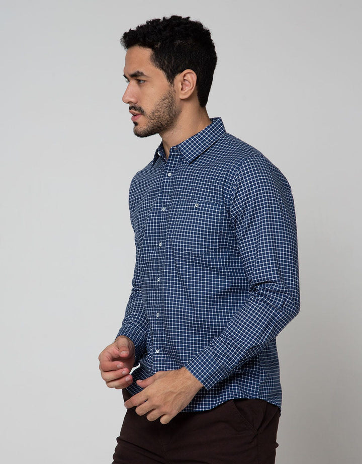 Details Long Sleeve Shirt Print Check Cotton Slub