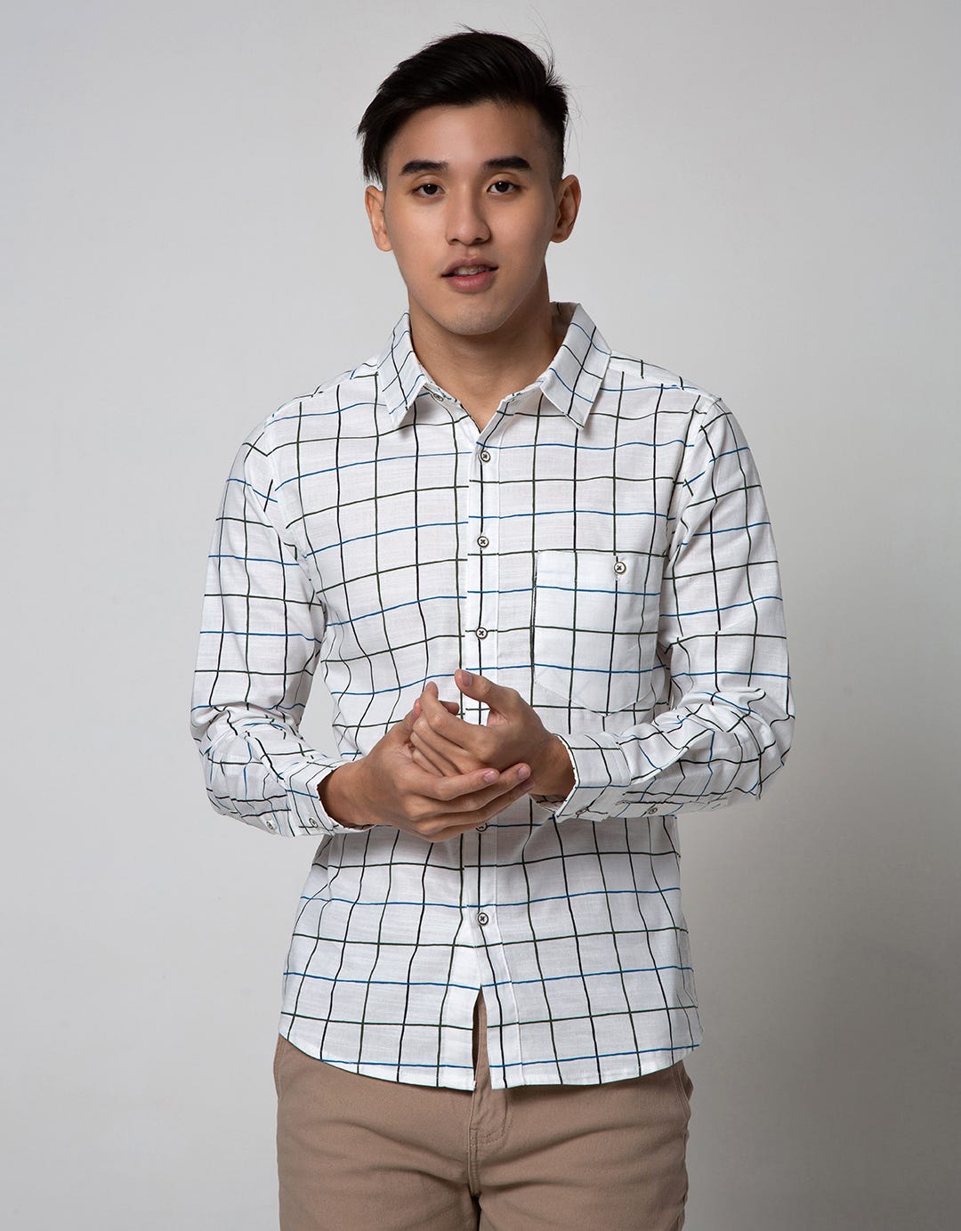 Details Long Sleeve Shirt Print Check Cotton Slub
