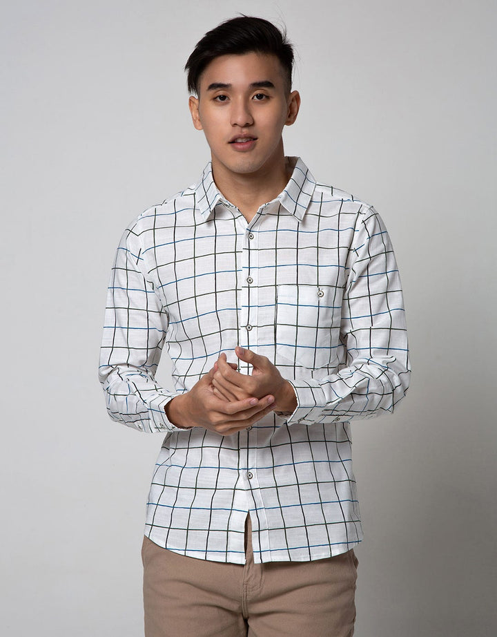 Details Long Sleeve Shirt Print Check Cotton Slub