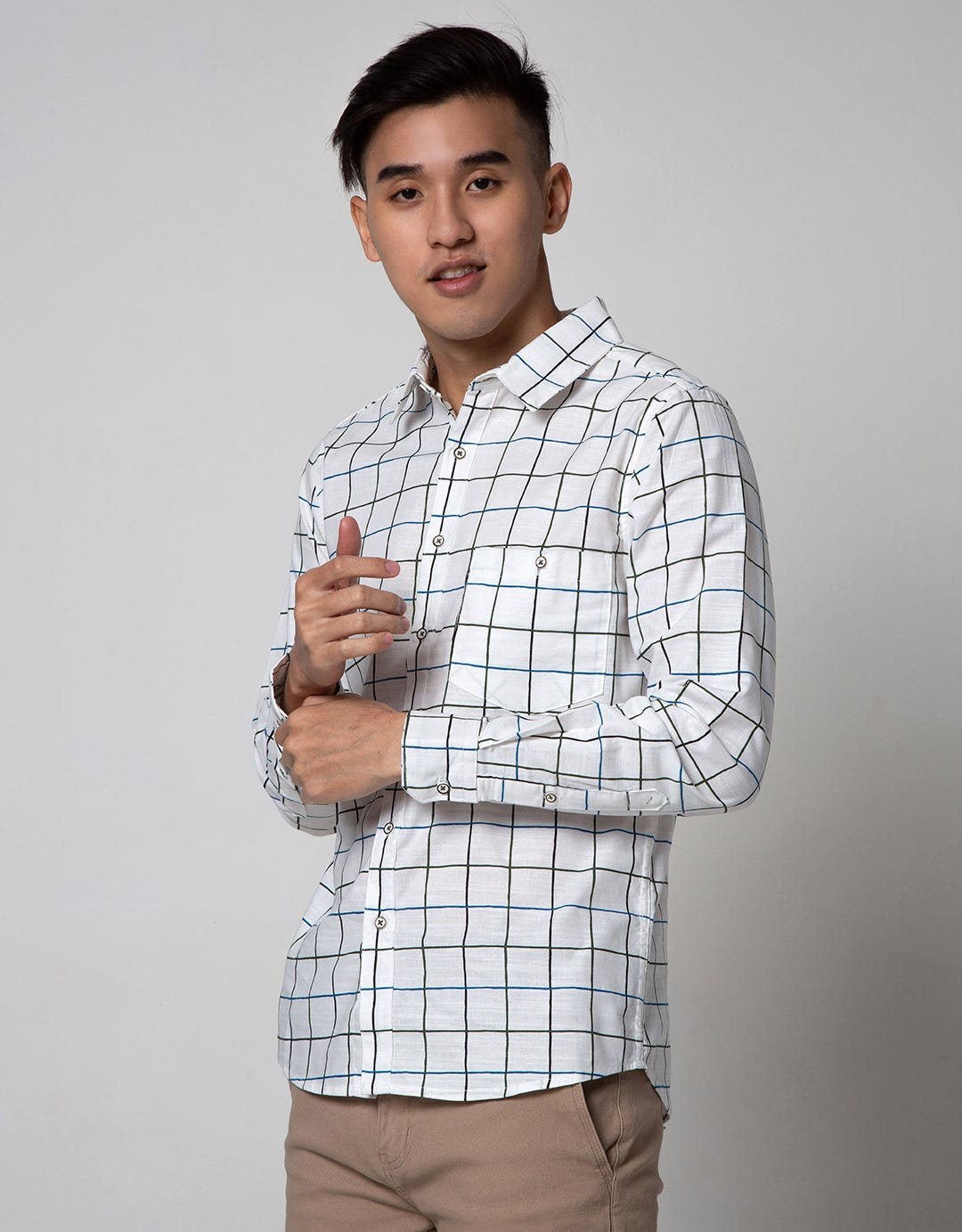 Details Long Sleeve Shirt Print Check Cotton Slub