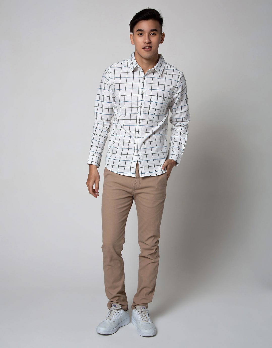Details Long Sleeve Shirt Print Check Cotton Slub