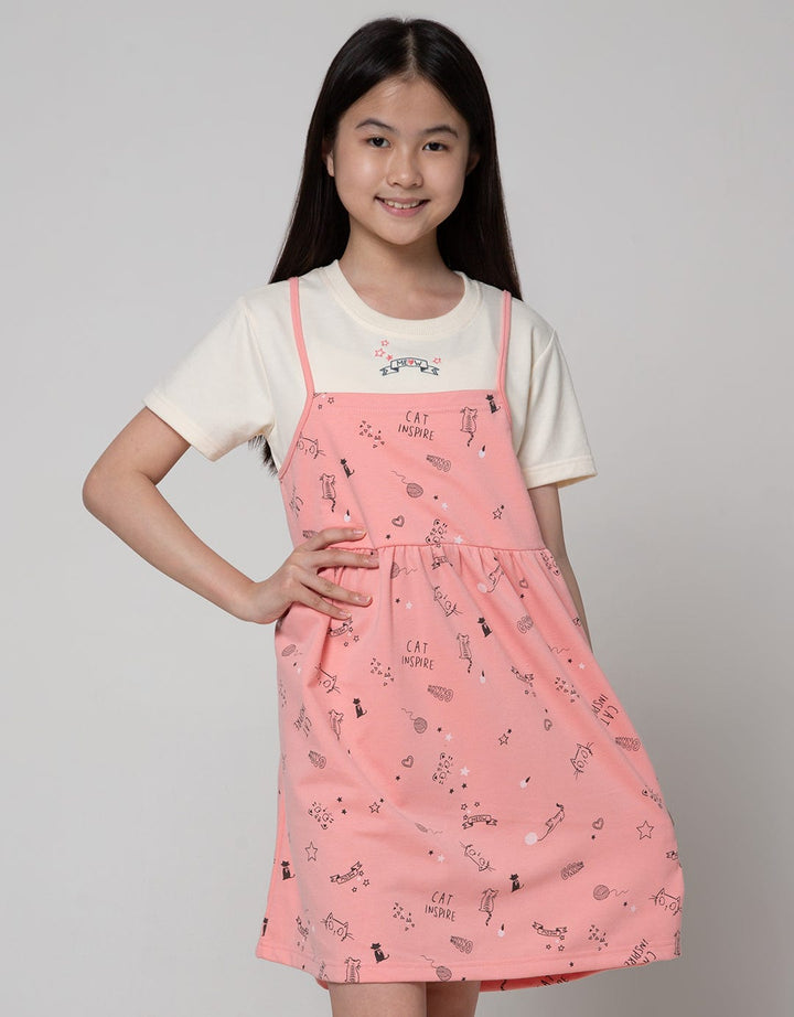 Nevada Short Sleeve Midi Dress Mock Up 2 Layers Print Kucing
