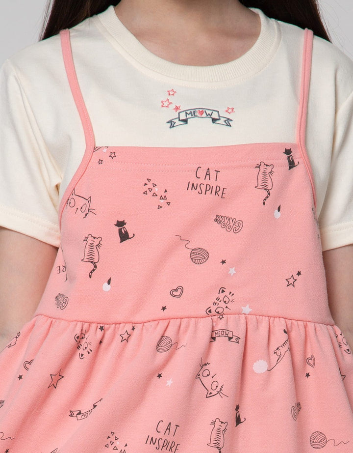 Nevada Short Sleeve Midi Dress Mock Up 2 Layers Print Kucing