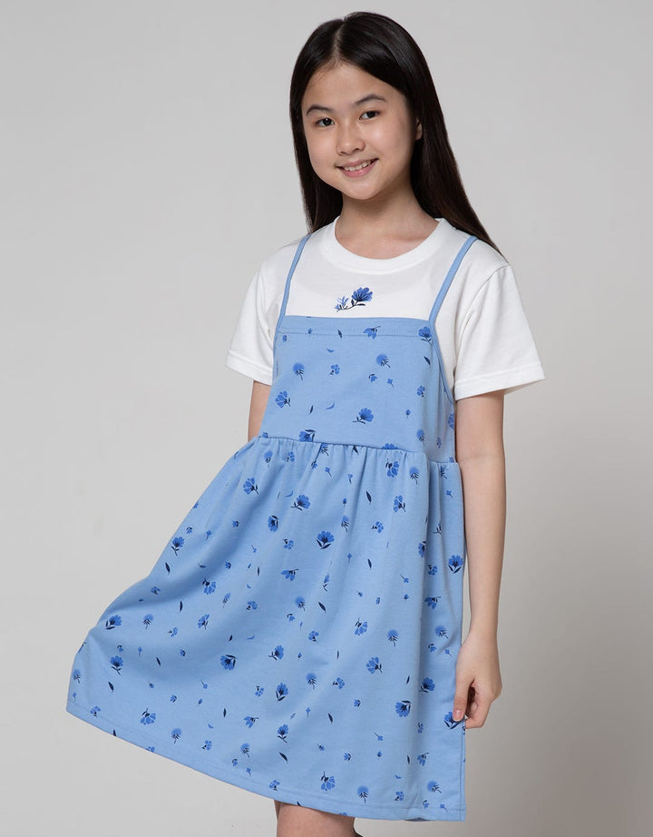 Nevada Short Sleeve Midi Dress Mock Up 2 Layers Print Bunga