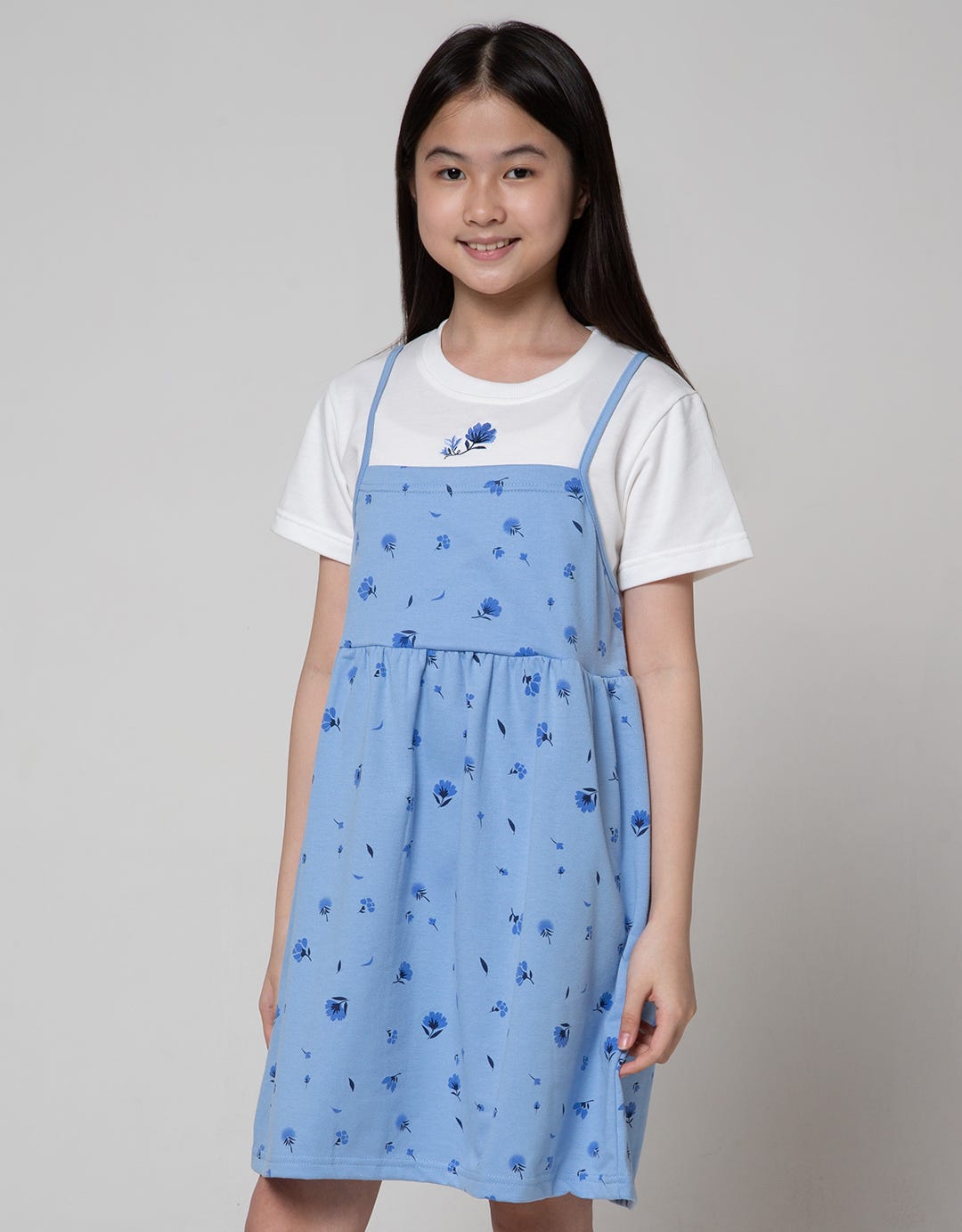 Nevada Short Sleeve Midi Dress Mock Up 2 Layers Print Bunga