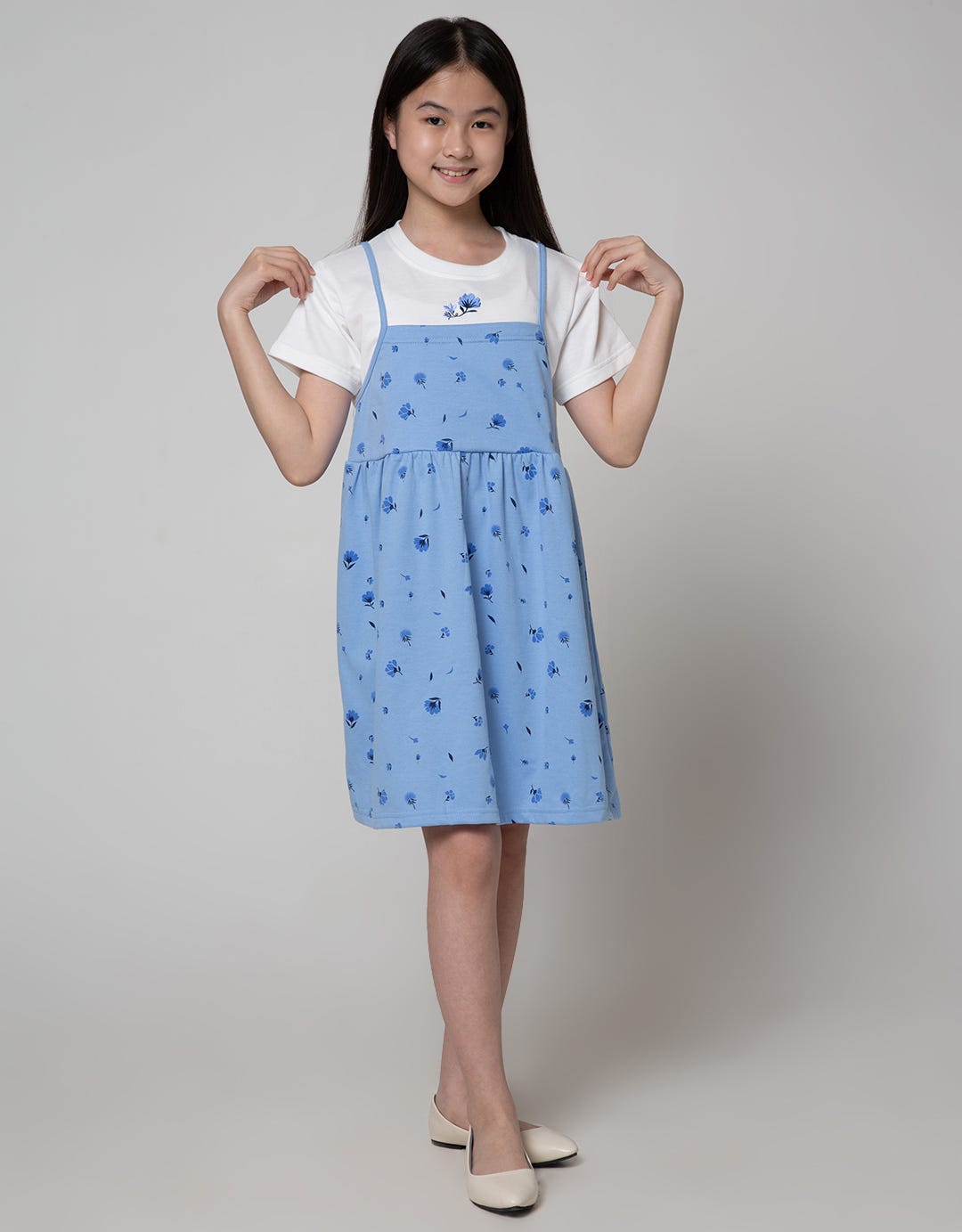 Nevada Short Sleeve Midi Dress Mock Up 2 Layers Print Bunga