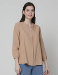 St. Yves Linen V Neck Blouse Wanita