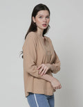 St. Yves Linen V Neck Blouse Wanita
