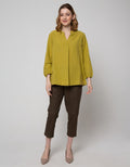 St. Yves Linen V Neck Blouse Wanita