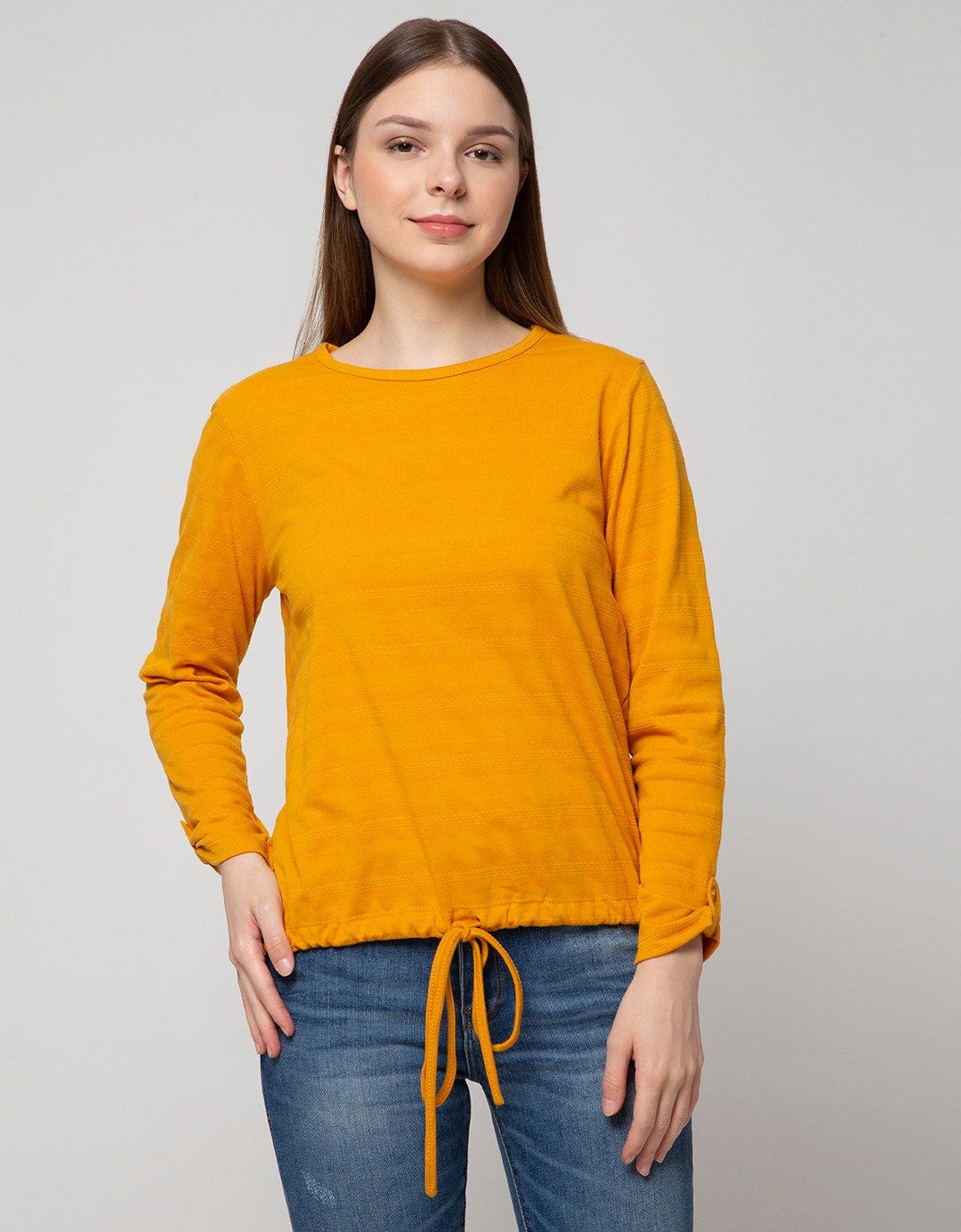 Connexion T-Shirt Lengan Panjang Drawstring Textured