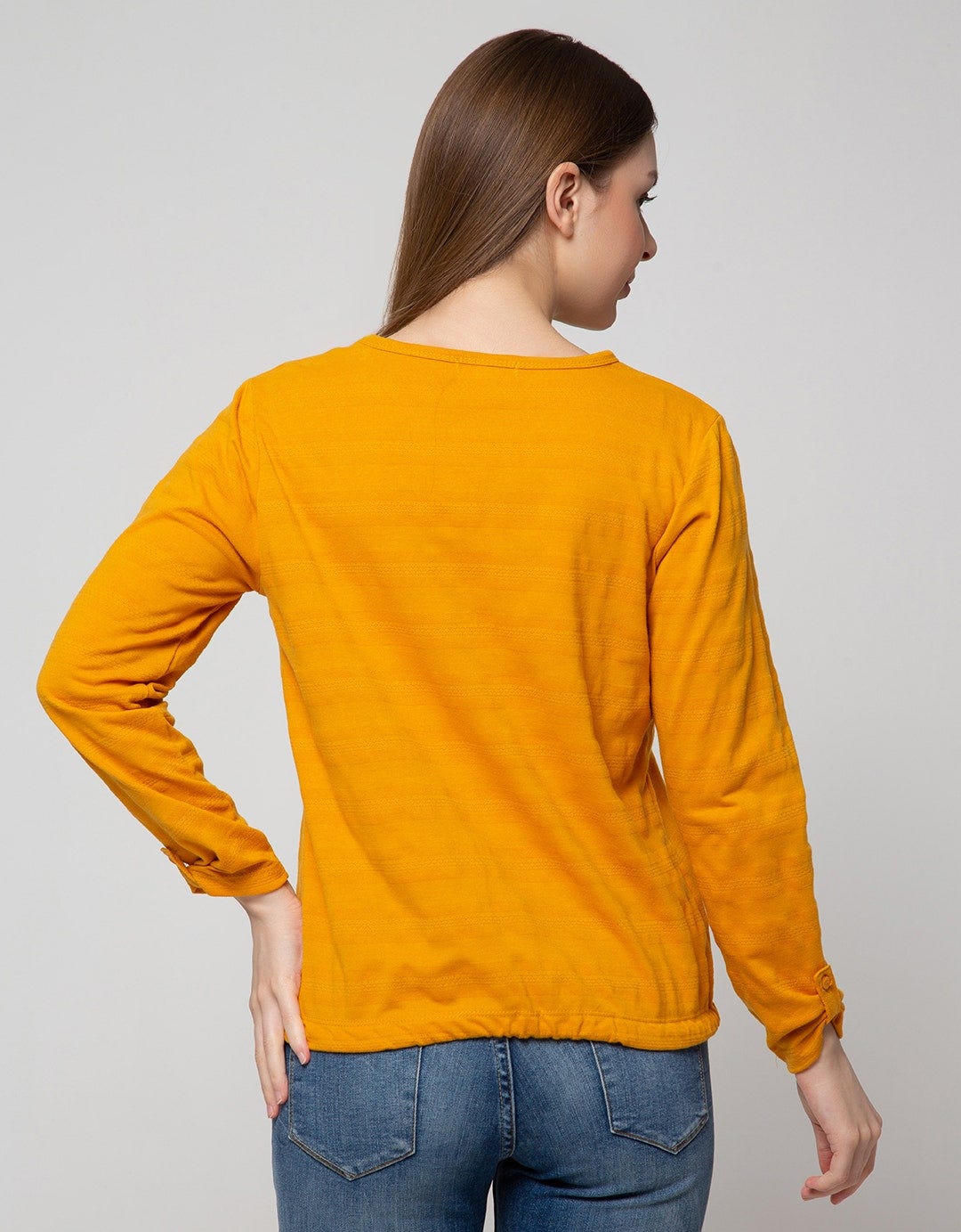 Connexion T-Shirt Lengan Panjang Drawstring Textured