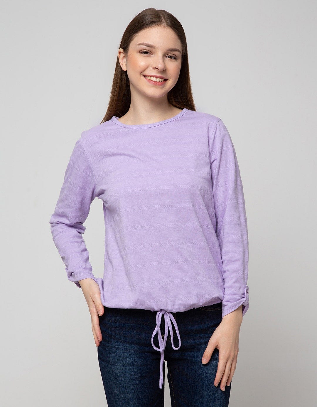 Connexion T-Shirt Lengan Panjang Drawstring Textured