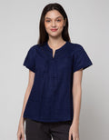 Connexion Short Sleeve Blouse With Lace Insert Puff Sleeve