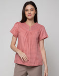 Connexion Short Sleeve Blouse With Lace Insert Puff Sleeve