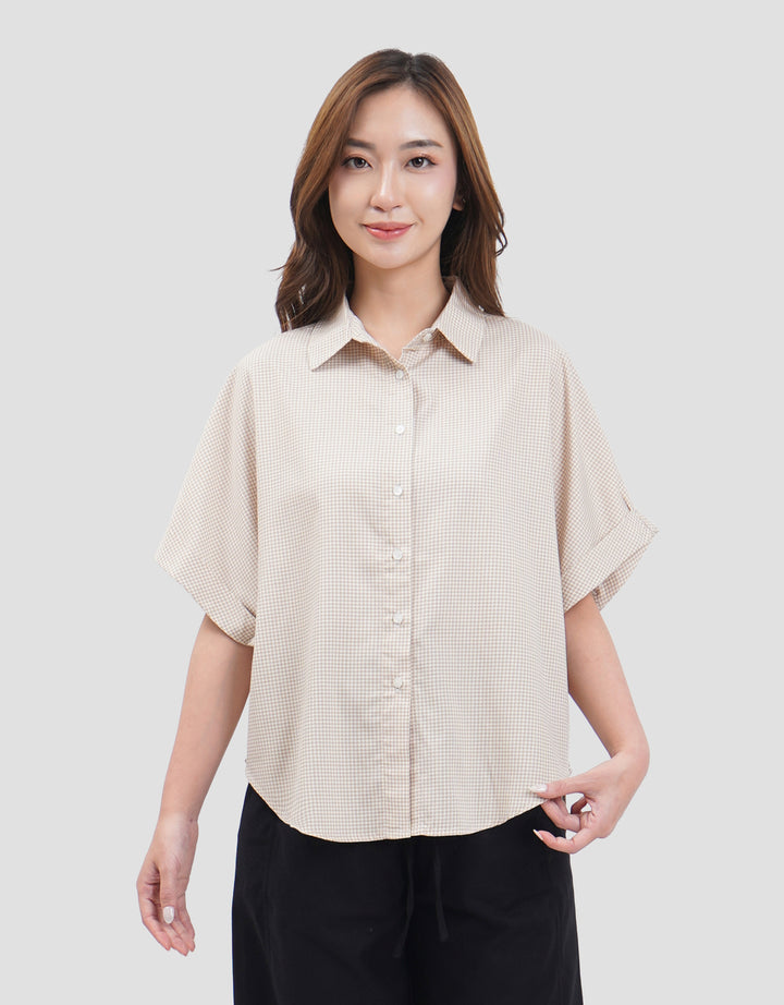 Connexion Dolman Loose Gingham Kemeja Wanita