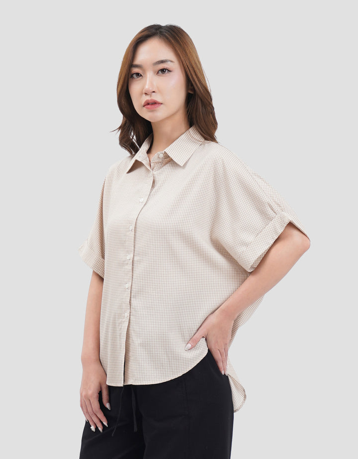 Connexion Dolman Loose Gingham Kemeja Wanita