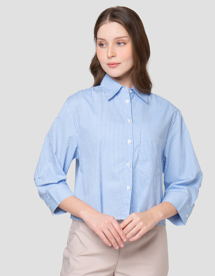 CONNEXION BUTTONED SLEEVE KEMEJA CROP WANITA