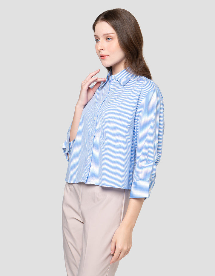 CONNEXION BUTTONED SLEEVE KEMEJA CROP WANITA