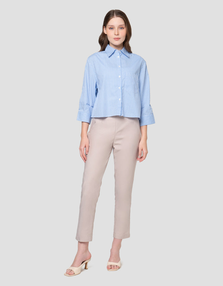 CONNEXION BUTTONED SLEEVE KEMEJA CROP WANITA