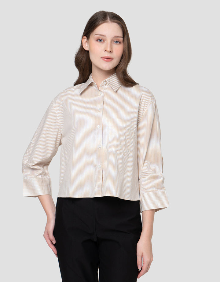 CONNEXION BUTTONED SLEEVE KEMEJA CROP WANITA