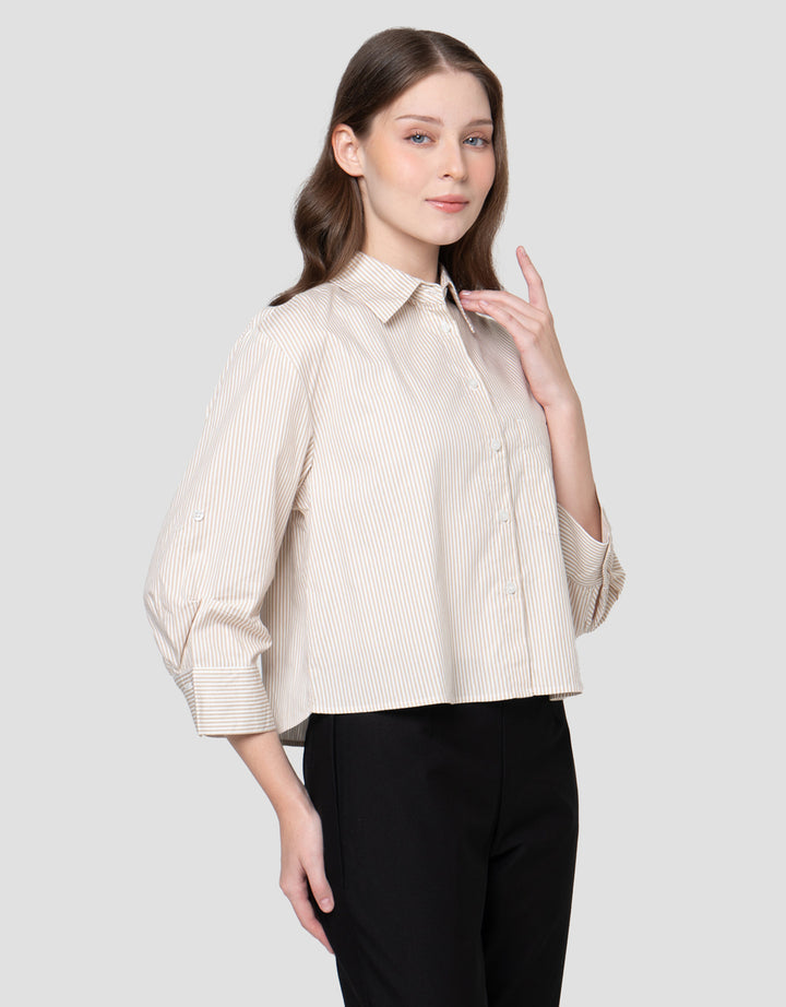 CONNEXION BUTTONED SLEEVE KEMEJA CROP WANITA
