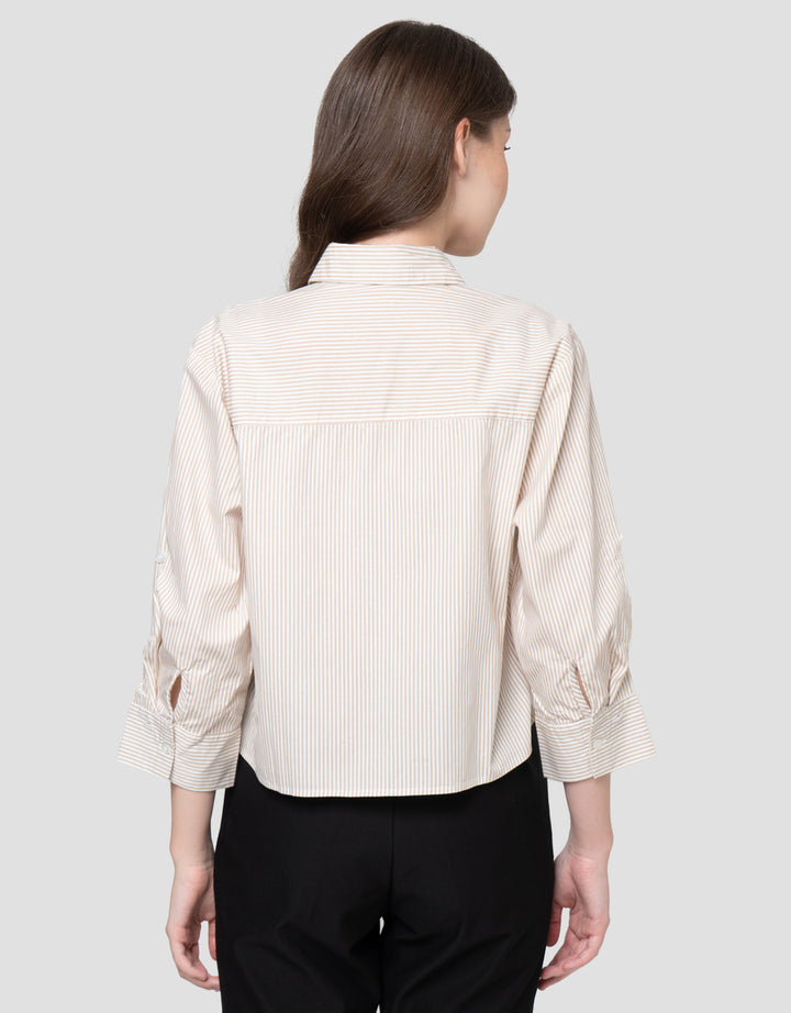 CONNEXION BUTTONED SLEEVE KEMEJA CROP WANITA