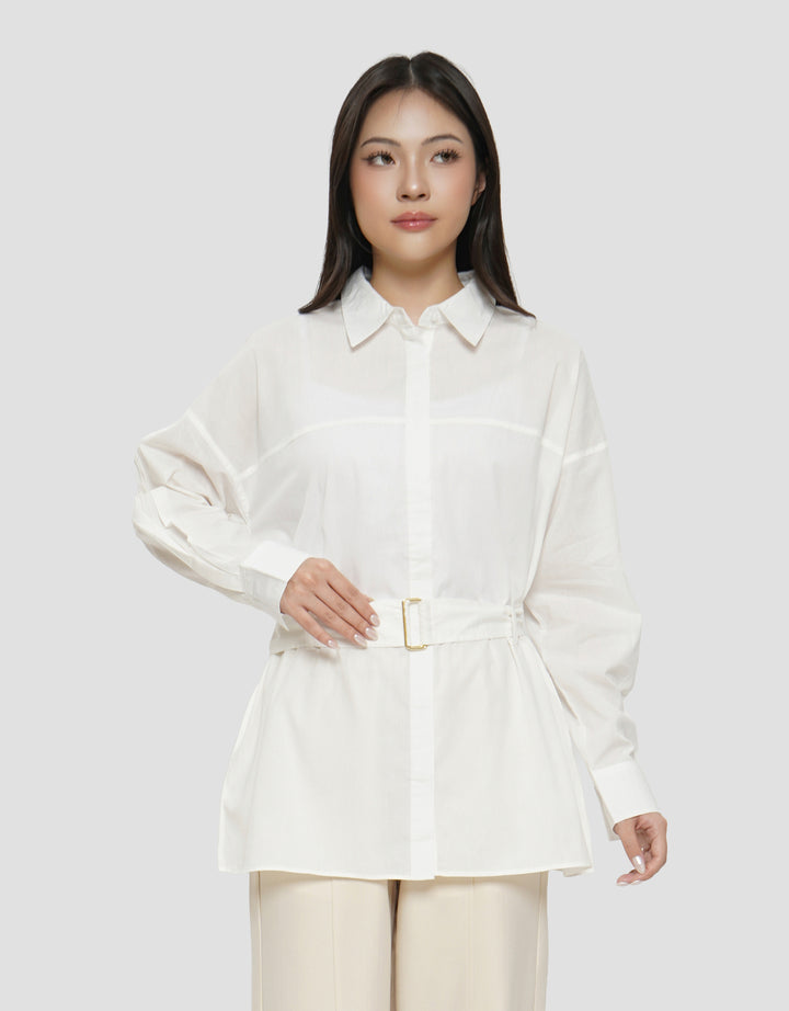 CONNEXION LOOSE FIT WITH BELT METAL BUCKLE KEMEJA WANITA