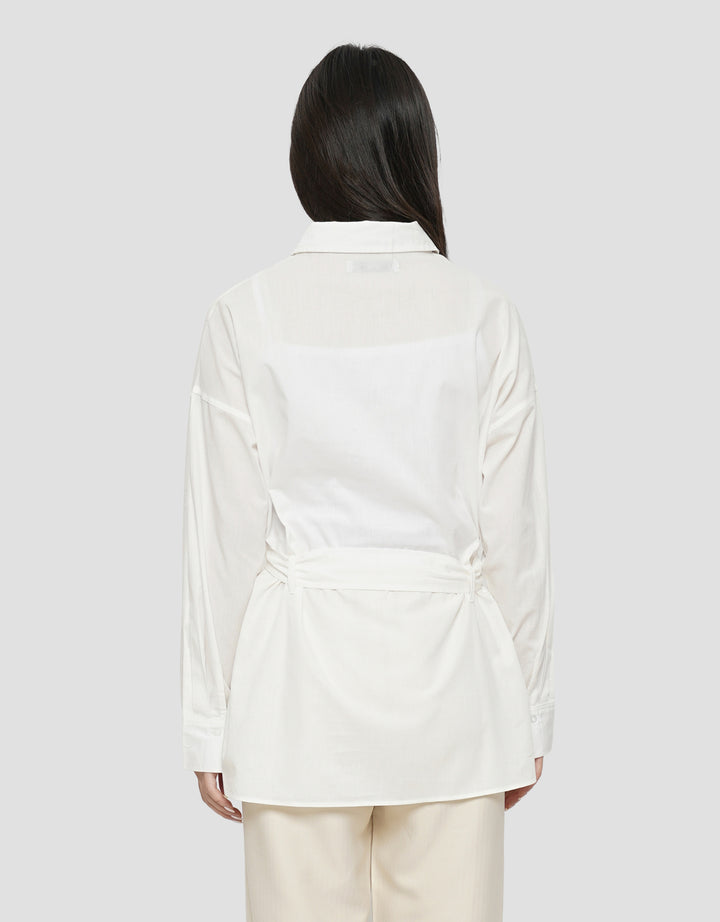 CONNEXION LOOSE FIT WITH BELT METAL BUCKLE KEMEJA WANITA