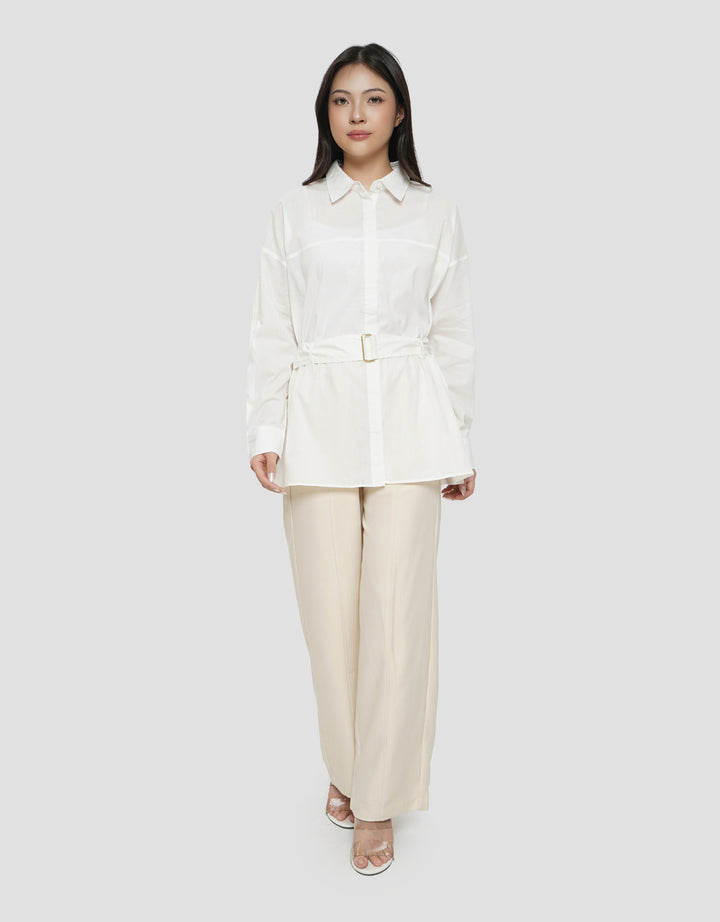 CONNEXION LOOSE FIT WITH BELT METAL BUCKLE KEMEJA WANITA