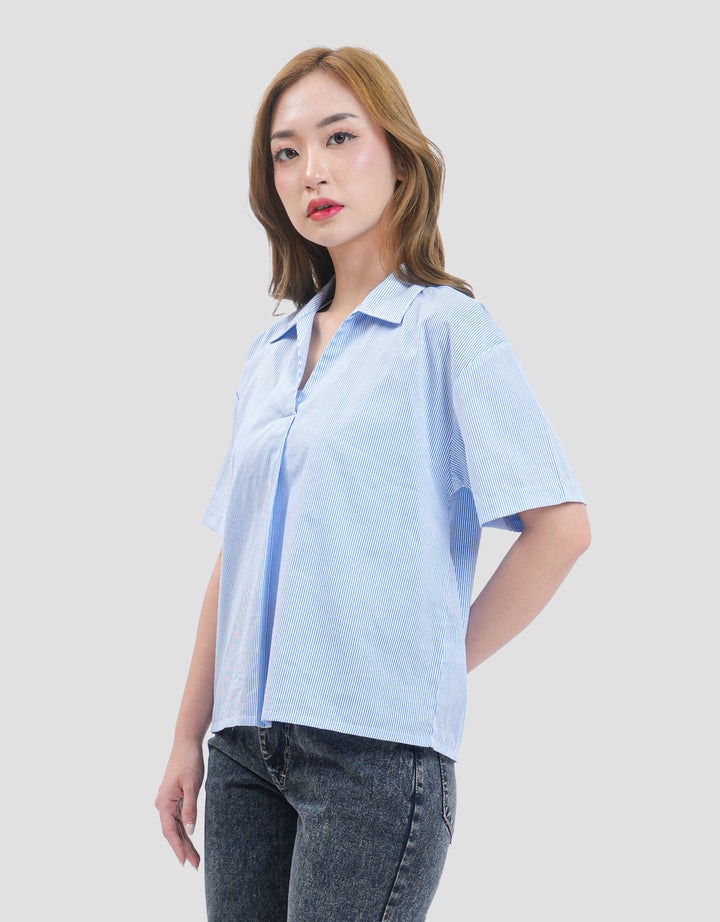 MxM Stripes Kemeja Lengan Pendek Wanita