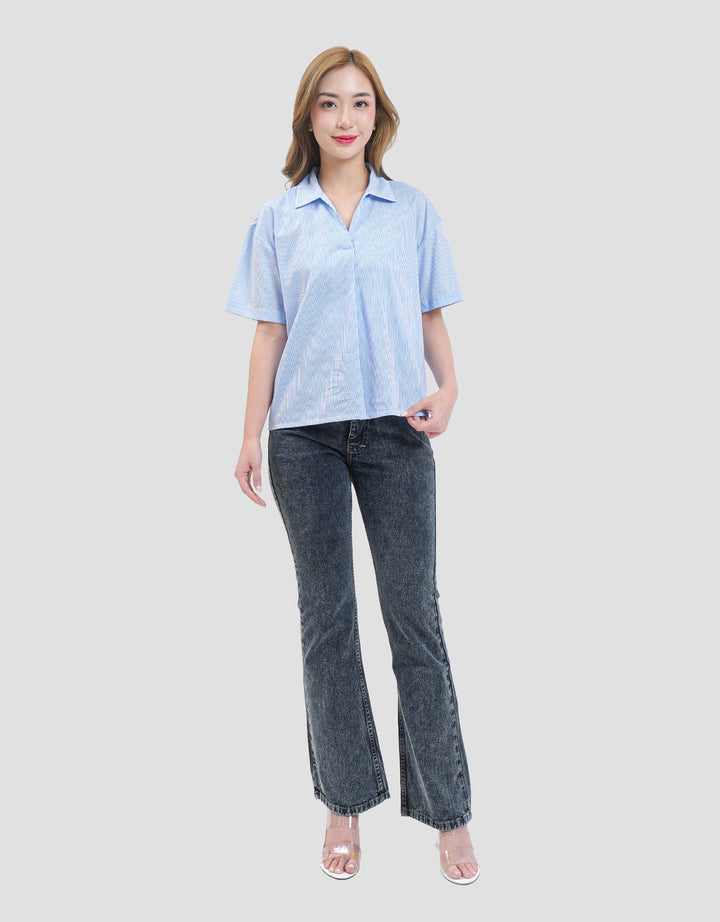 MxM Stripes Kemeja Lengan Pendek Wanita