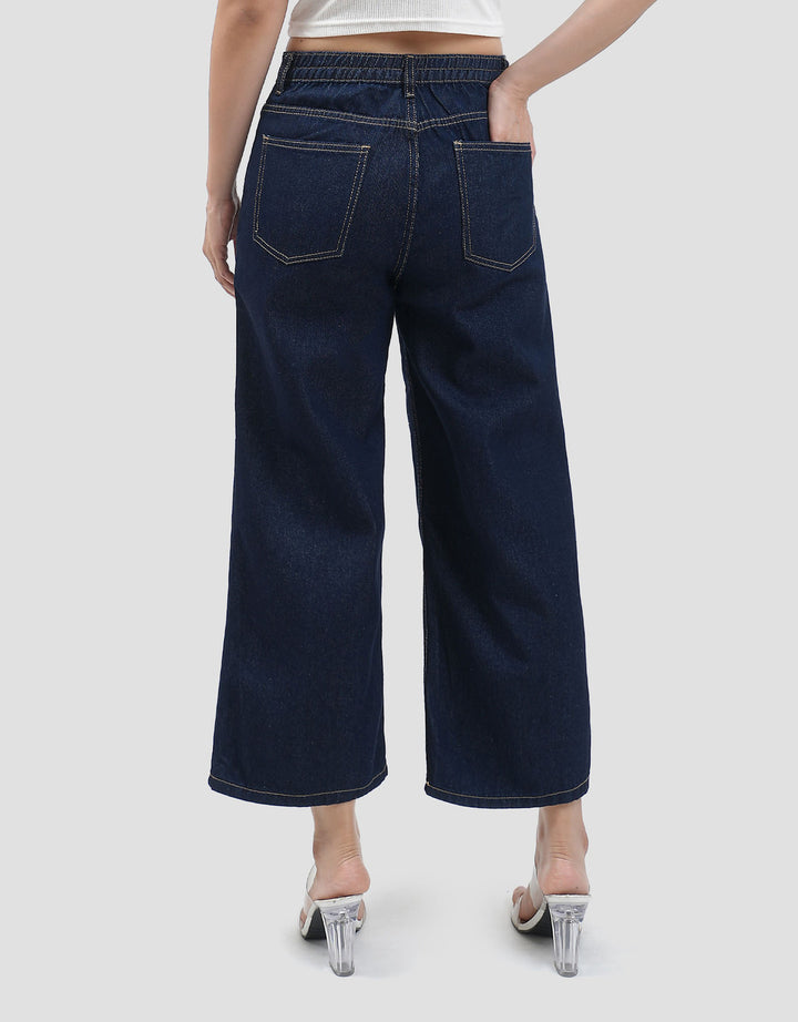 Connexion Mid Rise Crop Back Elastic Celana Kulot Wanita
