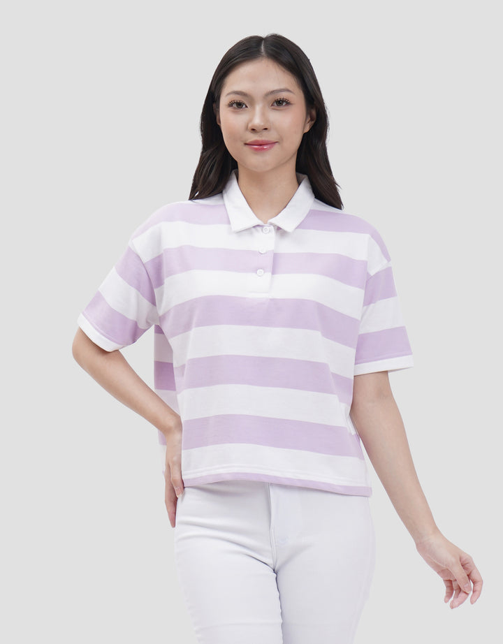 Nevada Boxy Stripe Kaos Kerah Wanita