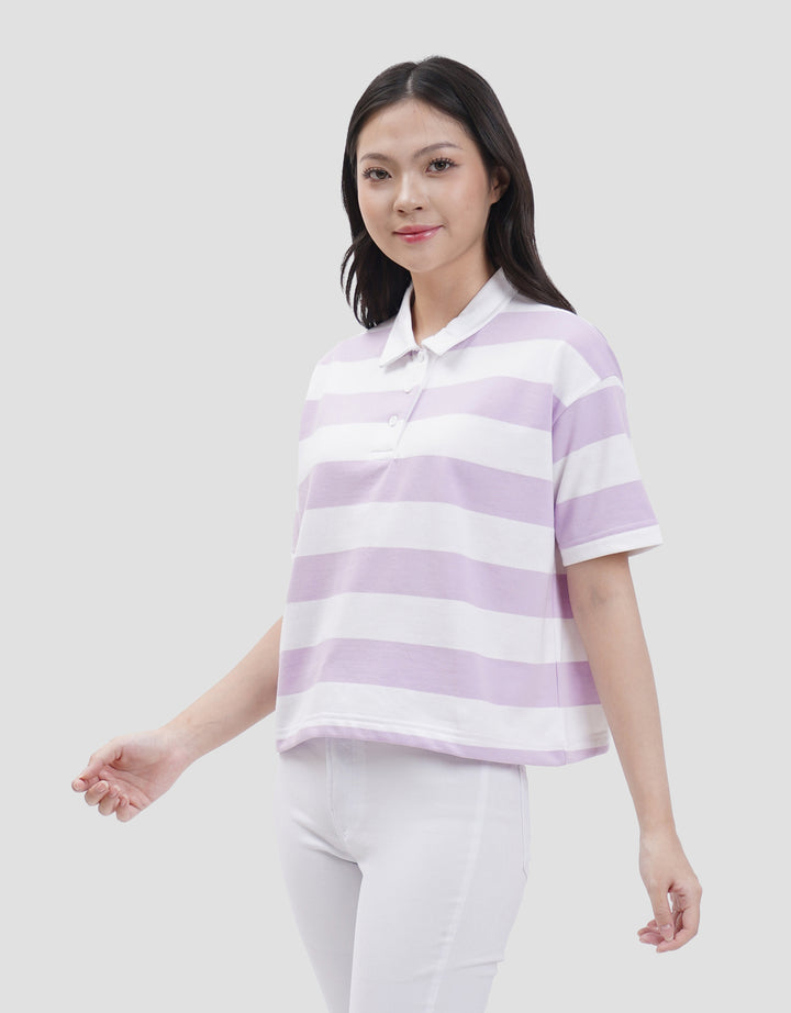 Nevada Boxy Stripe Kaos Kerah Wanita