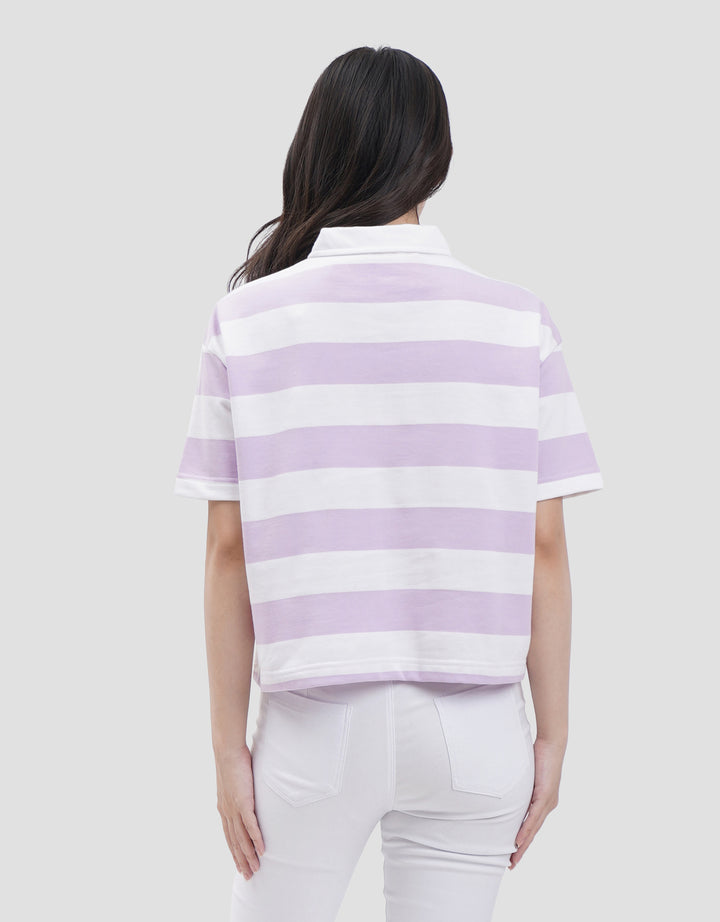 Nevada Boxy Stripe Kaos Kerah Wanita