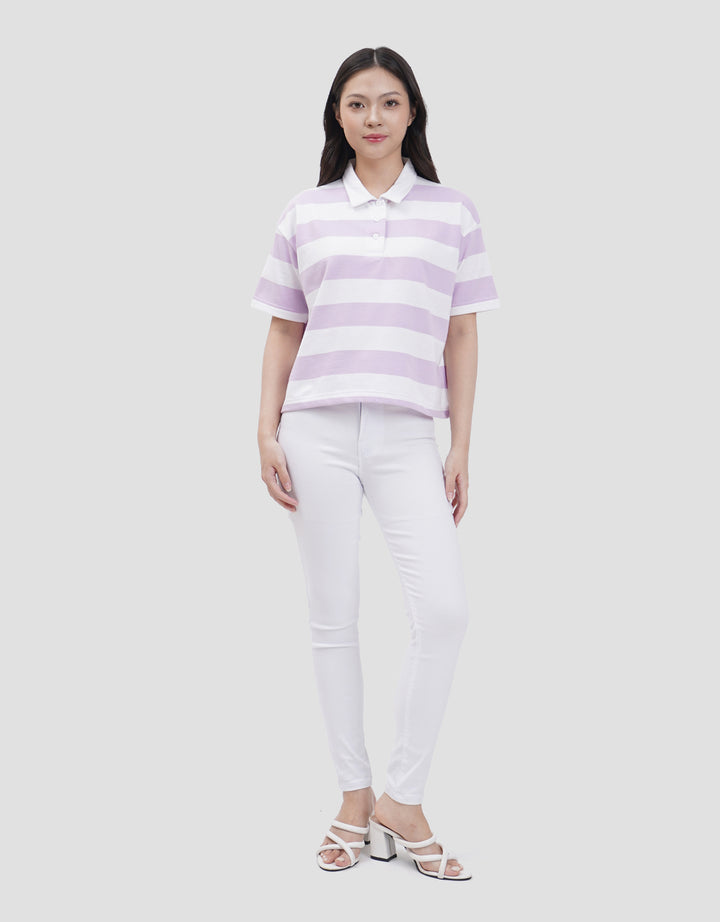 Nevada Boxy Stripe Kaos Kerah Wanita