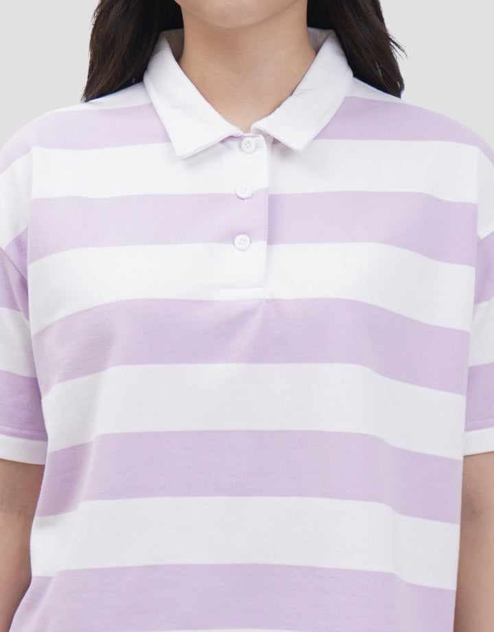 Nevada Boxy Stripe Kaos Kerah Wanita