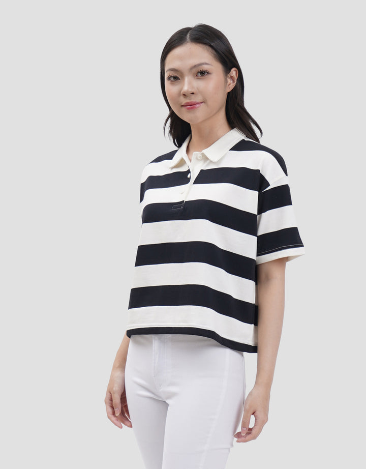 Nevada Boxy Stripe Kaos Kerah Wanita